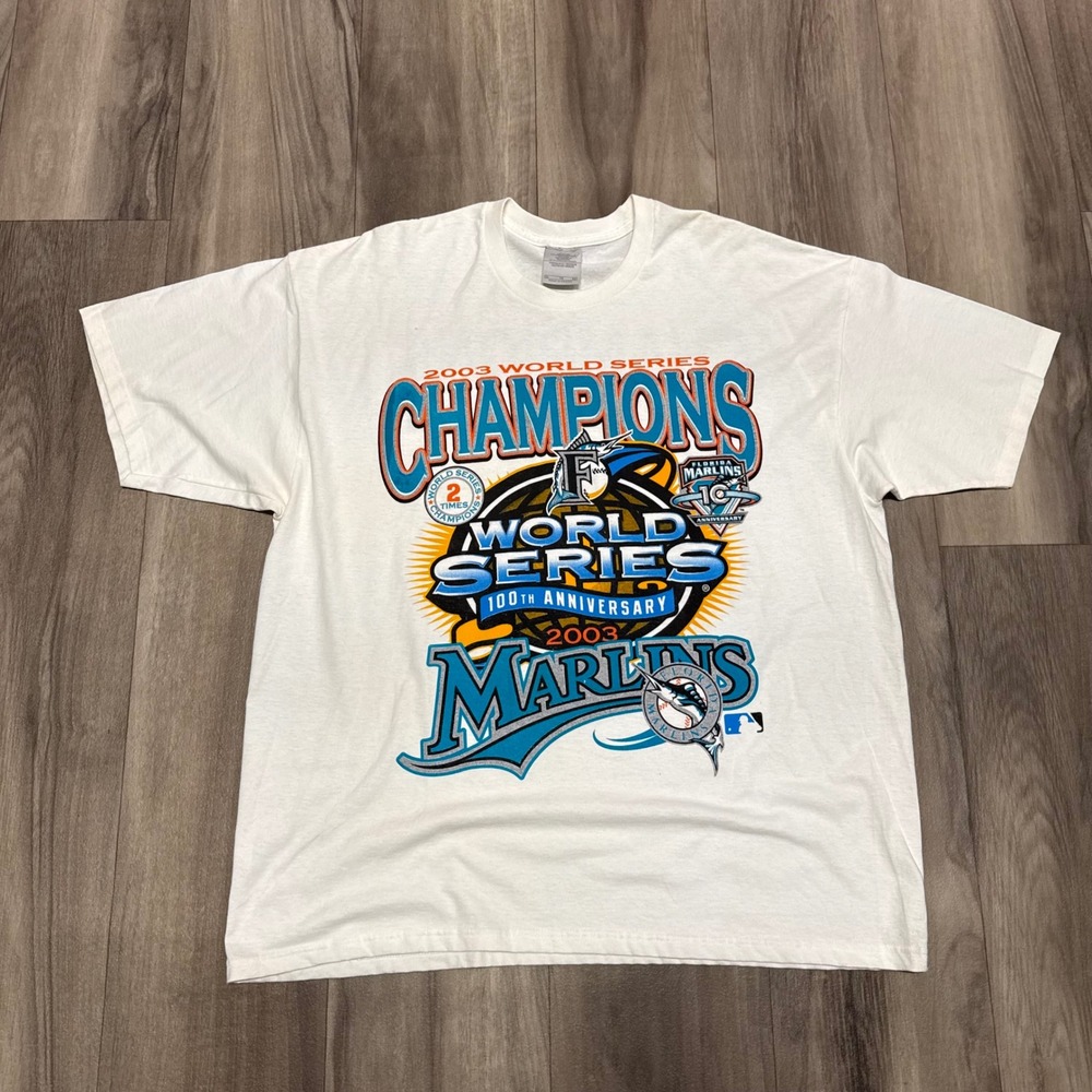 Vintage Florida Marlins 2003 World Series Champions T-Shirt Mens XL White MLB